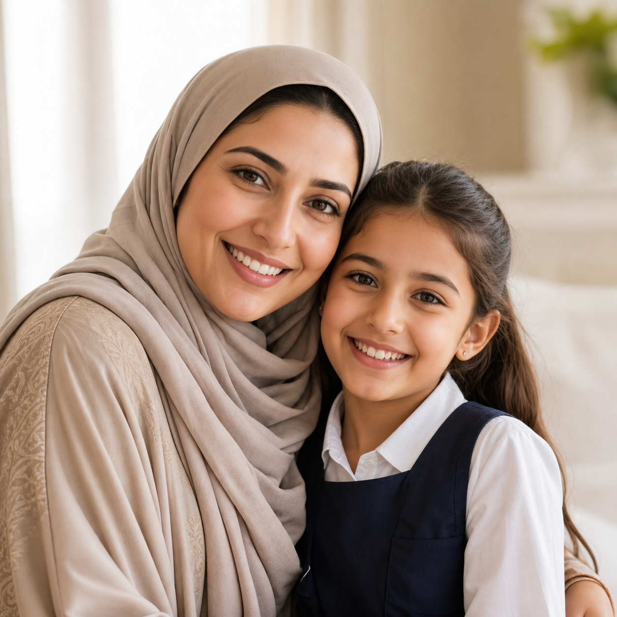 A smiling parent and school-age child