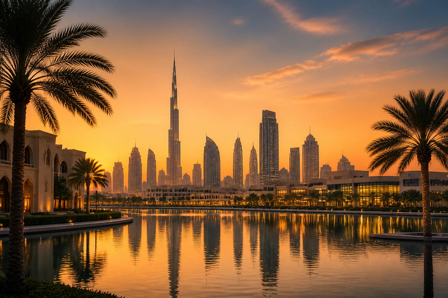 Dubai skyline at sunset